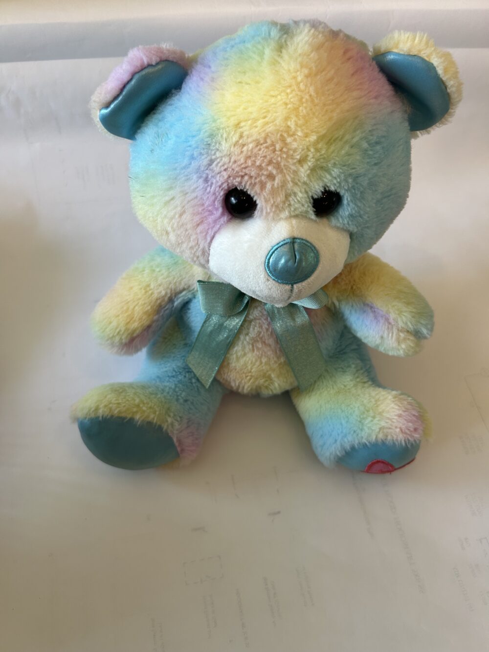 Rainbow Bear Plush With Heart On Foot